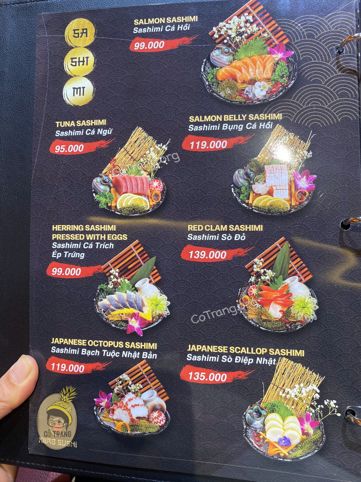 Menu thức ăn tại Kiiro Sushi Đà Nẵng